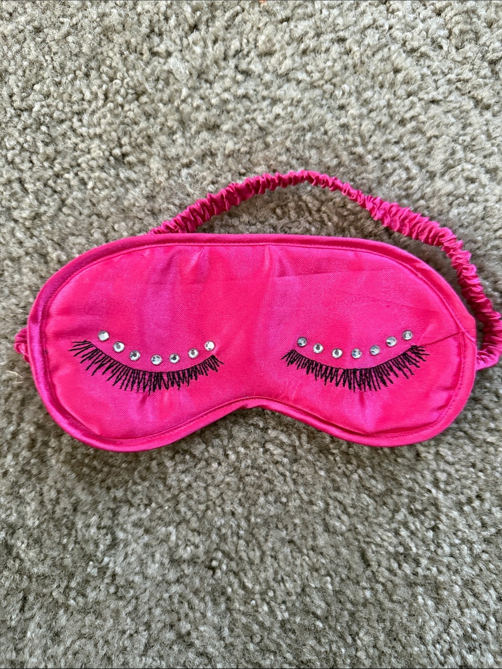 Hot Pink Sleep Mask with Rhinestone Eyelash Detail